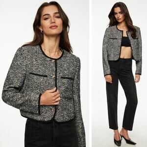 NWT DYNAMITE Margaux Bouclé Tweed Blazer Size XL Black & White